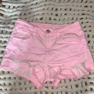 Pink acid wash shorts